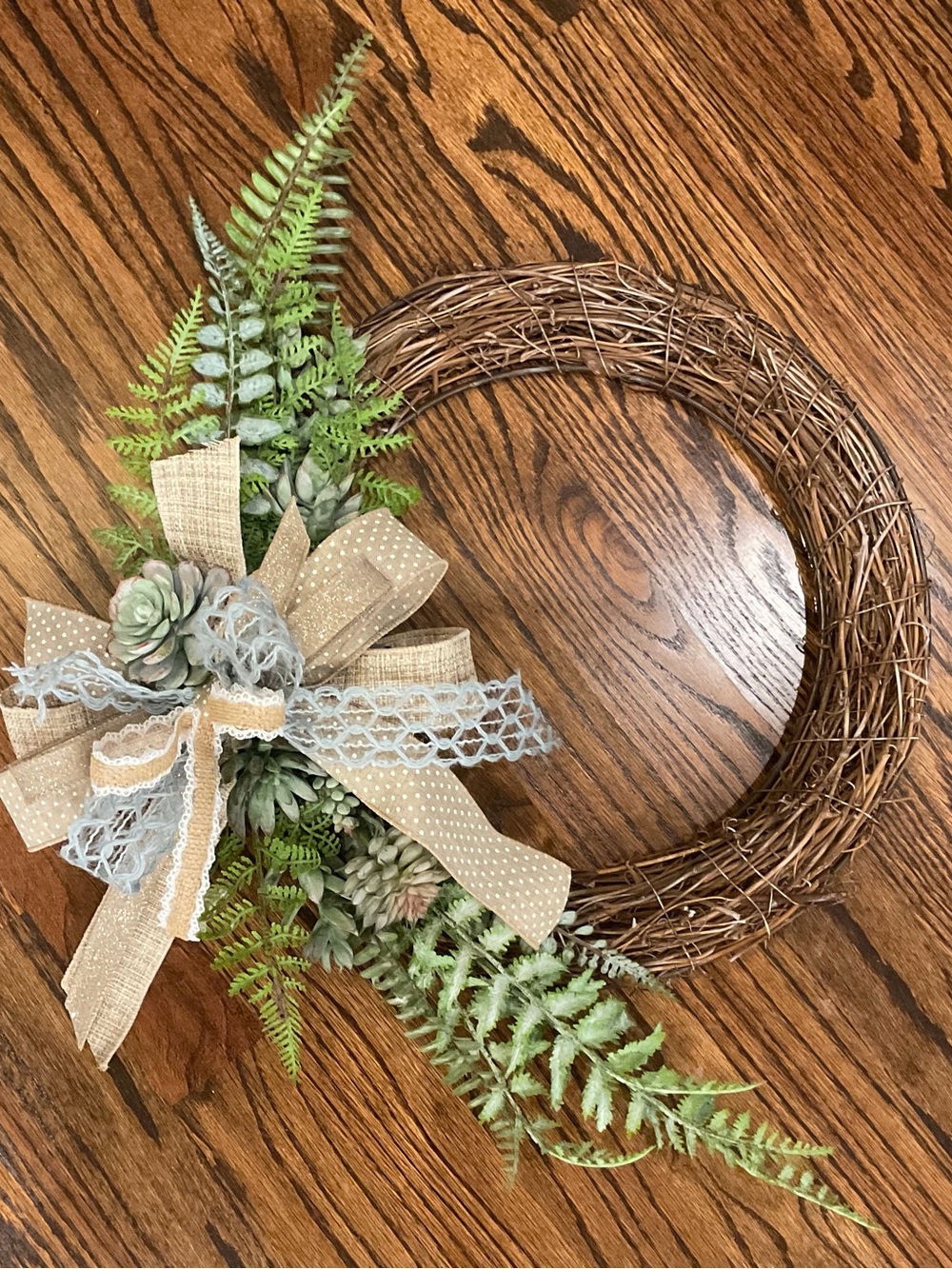 Neutral Green Succulent & Fern Grapevine Holiday Wreath